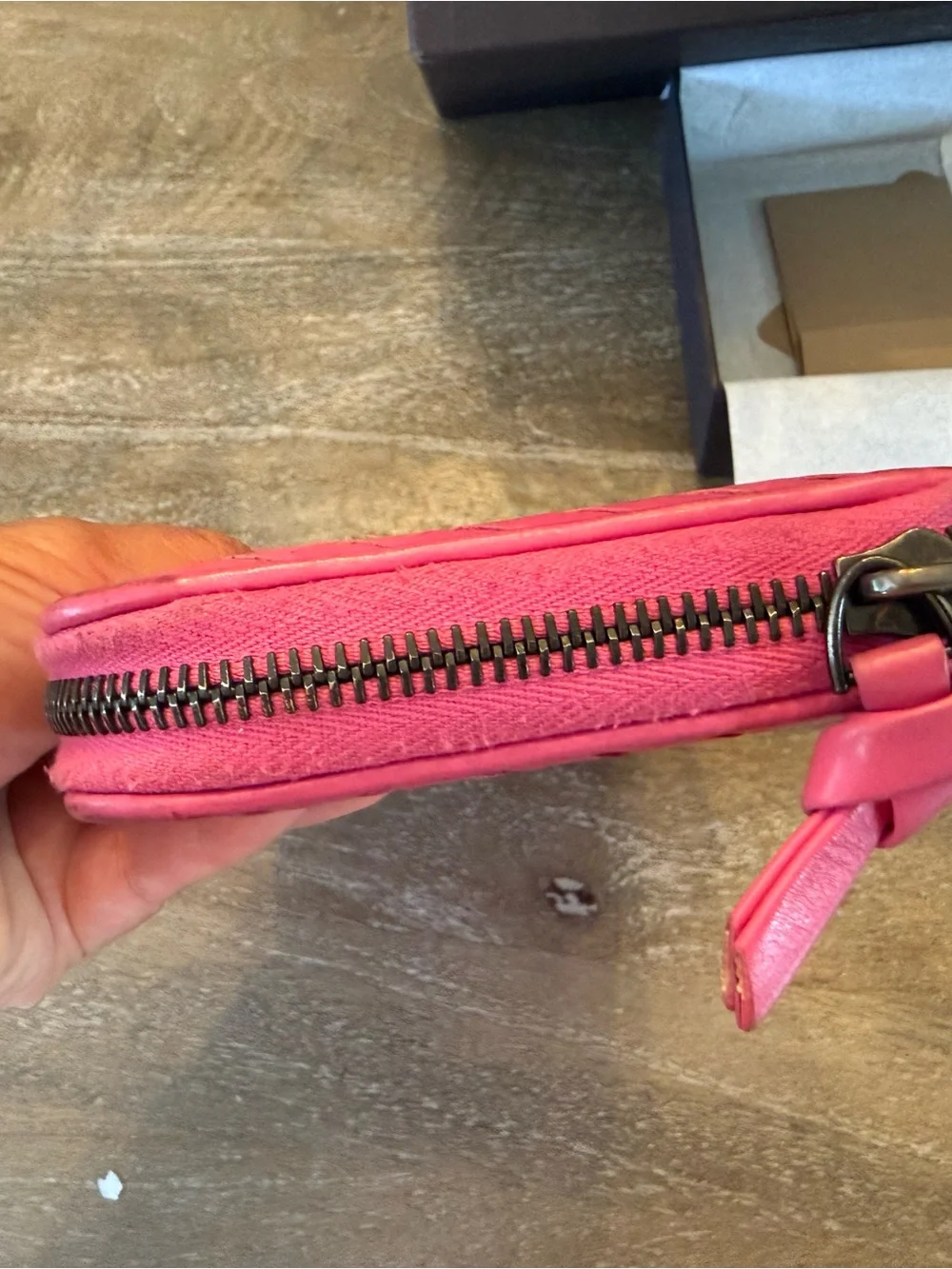 Bottega Veneta Hot Pink Intrecciato Leather Zip Wallet
